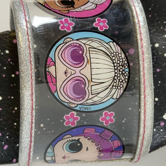 LOL Surprise Dolls Black Clear Glitter Slide Sandals Girls Size 1-2 - Picture 9 of 16